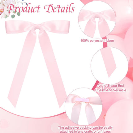 50 Pcs Pink Satin Ribbon Bows 7 Inch Large Self Adhesive Twist Tie for Gift Wrapping Craft Cake Balloons Coquette Wedding Birthday Baby Shower Bachelorette Party Decorations -.