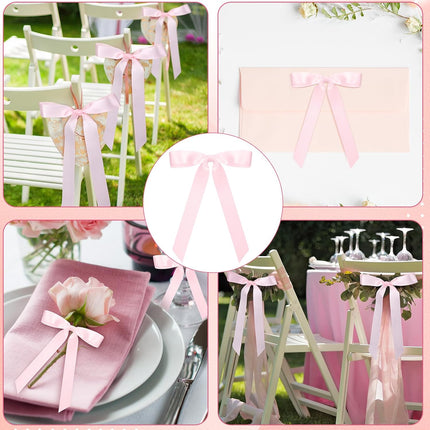 50 Pcs Pink Satin Ribbon Bows 7 Inch Large Self Adhesive Twist Tie for Gift Wrapping Craft Cake Balloons Coquette Wedding Birthday Baby Shower Bachelorette Party Decorations -.