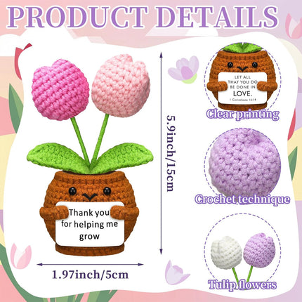 3 Pcs Teacher Appreciation Gifts Easter Gift Positive Flower Handmade Crochet Doll Thank You for Helping Me Grow Teachers Week(Tulip) -.