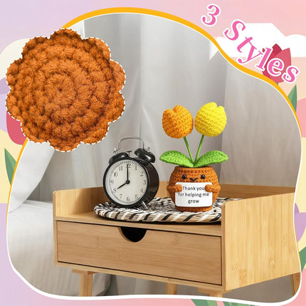 3 Pcs Teacher Appreciation Gifts Easter Gift Positive Flower Handmade Crochet Doll Thank You for Helping Me Grow Teachers Week(Tulip) -.