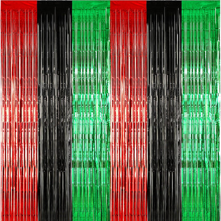 12 Pcs Juneteenth Party Decorations Freedom Day Foil Fringe Curtain Backdrop 100 x 39 Inch Metallic Tinsel Decor Black Red Green African American for Photo Props Red,Black,Green -.