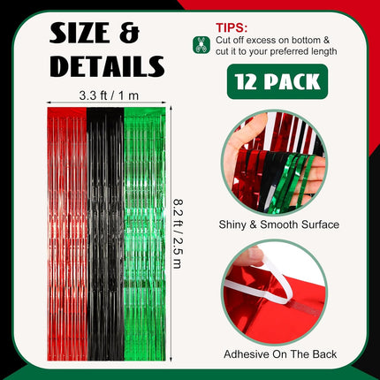 12 Pcs Juneteenth Party Decorations Freedom Day Foil Fringe Curtain Backdrop 100 x 39 Inch Metallic Tinsel Decor Black Red Green African American for Photo Props Red,Black,Green -.