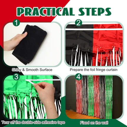 12 Pcs Juneteenth Party Decorations Freedom Day Foil Fringe Curtain Backdrop 100 x 39 Inch Metallic Tinsel Decor Black Red Green African American for Photo Props Red,Black,Green -.