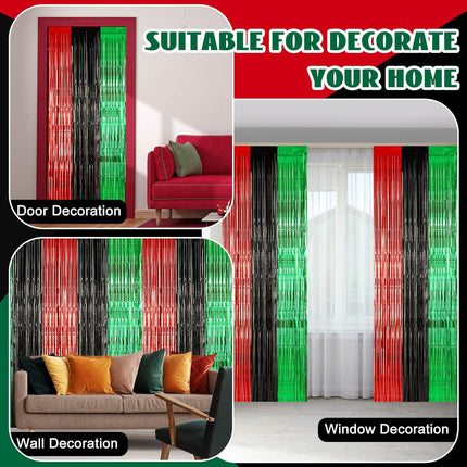 12 Pcs Juneteenth Party Decorations Freedom Day Foil Fringe Curtain Backdrop 100 x 39 Inch Metallic Tinsel Decor Black Red Green African American for Photo Props Red,Black,Green -.