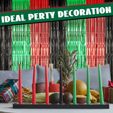 12 Pcs Juneteenth Party Decorations Freedom Day Foil Fringe Curtain Backdrop 100 x 39 Inch Metallic Tinsel Decor Black Red Green African American for Photo Props Red,Black,Green -.