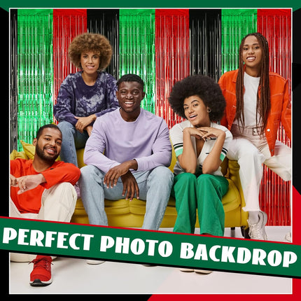 12 Pcs Juneteenth Party Decorations Freedom Day Foil Fringe Curtain Backdrop 100 x 39 Inch Metallic Tinsel Decor Black Red Green African American for Photo Props Red,Black,Green -.