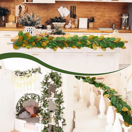 6 ft Realistic Magnolia Garland with Artificial Faux Cedar, Brown and Green Leaf Christmas Decorations for Mantle Fireplaces Stair Xmas Holiday Party Table Decor -.