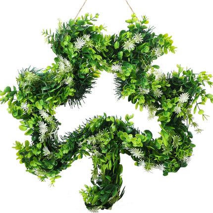 St Patricks Day Shamrock Wreath for Front Door Decorations 17 Inches Artificial Lucky Handmade Irish Sign with Grass Green Home Window.