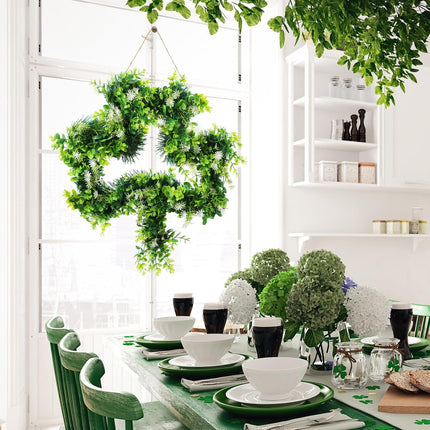St Patricks Day Shamrock Wreath for Front Door Decorations 17 Inches Artificial Lucky Handmade Irish Sign with Grass Green Home Window.