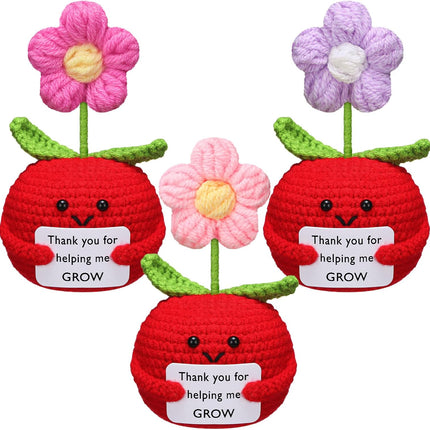 3 Pcs Teacher Appreciation Gifts Easter Gift Positive Flower Handmade Crochet Doll Thank You for Helping Me Grow Teachers Week(Apple Puff Flower) -.