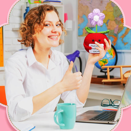 3 Pcs Teacher Appreciation Gifts Easter Gift Positive Flower Handmade Crochet Doll Thank You for Helping Me Grow Teachers Week(Apple Puff Flower) -.
