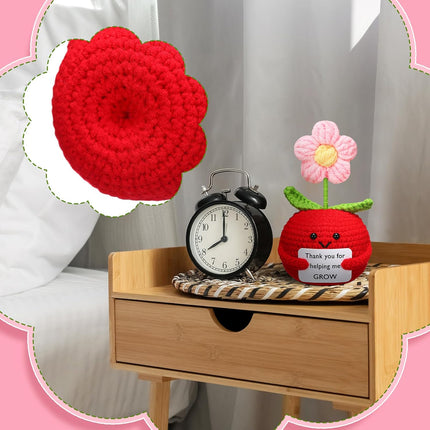 3 Pcs Teacher Appreciation Gifts Easter Gift Positive Flower Handmade Crochet Doll Thank You for Helping Me Grow Teachers Week(Apple Puff Flower) -.