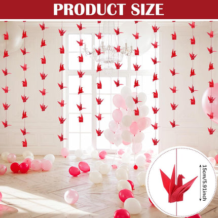 10 Pcs Paper Crane Hanging Garlands Premade Origami Cranes on String Kit Folded Bird Streamers for Japanese Asian Party Decorations Home Family Bridal Shower Supplies(Red) -.