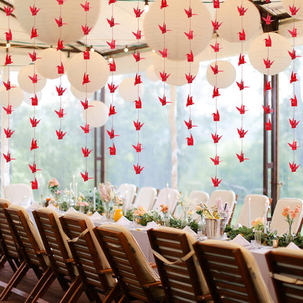 10 Pcs Paper Crane Hanging Garlands Premade Origami Cranes on String Kit Folded Bird Streamers for Japanese Asian Party Decorations Home Family Bridal Shower Supplies(Red) -.