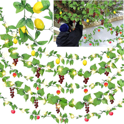 5 Pcs Sukkot Fruits Hanging Banner with LED Lights Decoration Sukkah Decorations Fruit Garland Indoor Outdoor Decor Party Supplies for Jewish Holiday -.