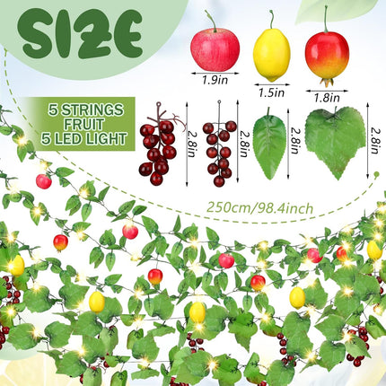 5 Pcs Sukkot Fruits Hanging Banner with LED Lights Decoration Sukkah Decorations Fruit Garland Indoor Outdoor Decor Party Supplies for Jewish Holiday -.