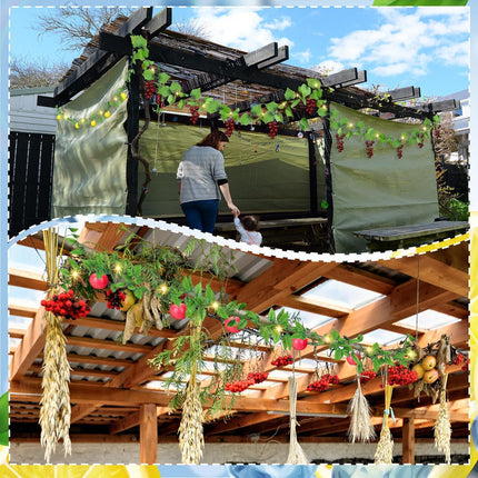 5 Pcs Sukkot Fruits Hanging Banner with LED Lights Decoration Sukkah Decorations Fruit Garland Indoor Outdoor Decor Party Supplies for Jewish Holiday -.