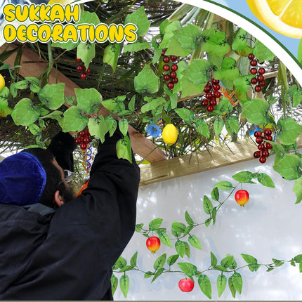 5 Pcs Sukkot Fruits Hanging Banner with LED Lights Decoration Sukkah Decorations Fruit Garland Indoor Outdoor Decor Party Supplies for Jewish Holiday -.