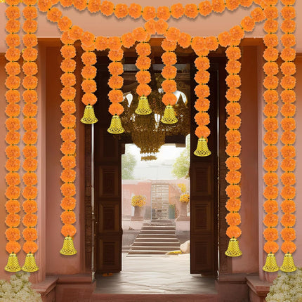 10 Pcs Marigold Garland for Diwali Decoration Pooja Items Indian 5 Feet Long Artificial Flowers Pooj Dia De Los Muertos Varalakshmi Day of The Dead(Orange) Orange -.
