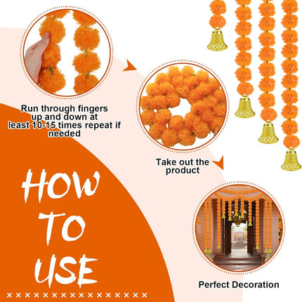 10 Pcs Marigold Garland for Diwali Decoration Pooja Items Indian 5 Feet Long Artificial Flowers Pooj Dia De Los Muertos Varalakshmi Day of The Dead(Orange) Orange -.