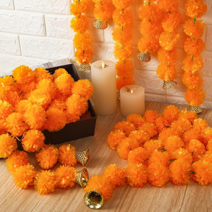 10 Pcs Marigold Garland for Diwali Decoration Pooja Items Indian 5 Feet Long Artificial Flowers Pooj Dia De Los Muertos Varalakshmi Day of The Dead(Orange) Orange -.