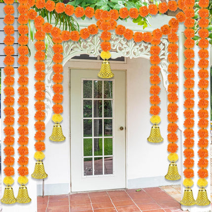 10 Pcs Marigold Garland for Diwali Decoration Pooja Items Indian 5 Feet Long Artificial Flowers Pooj Dia De Los Muertos Varalakshmi Day of The Dead(Orange) Orange -.