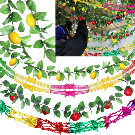 Wavwav 4 Pcs Sukkot Fruit Hanging Banner Decoration Apple & Etrog Foil Garland Indoor/Outdoor Decor Party Supplies for Sukkah -.