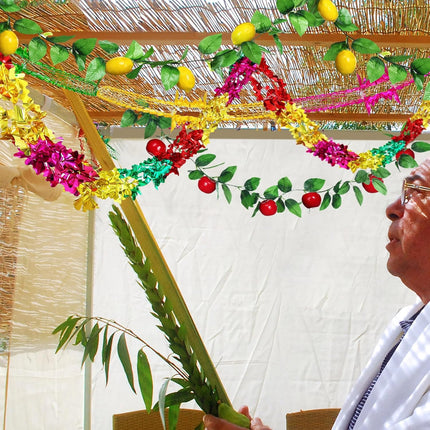 Wavwav 4 Pcs Sukkot Fruit Hanging Banner Decoration Apple & Etrog Foil Garland Indoor/Outdoor Decor Party Supplies for Sukkah -.