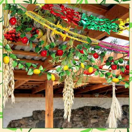 Wavwav 4 Pcs Sukkot Fruit Hanging Banner Decoration Apple & Etrog Foil Garland Indoor/Outdoor Decor Party Supplies for Sukkah -.