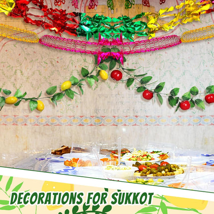 Wavwav 4 Pcs Sukkot Fruit Hanging Banner Decoration Apple & Etrog Foil Garland Indoor/Outdoor Decor Party Supplies for Sukkah -.