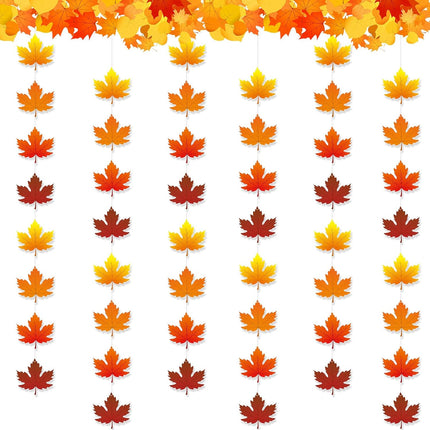 3 Pcs 9.8 ft Fall Leaves Hanging Thanksgiving Decorations, Total 30 Maple Artificial Autumn Garland Decor for Home Garden Office Wall Supply -.
