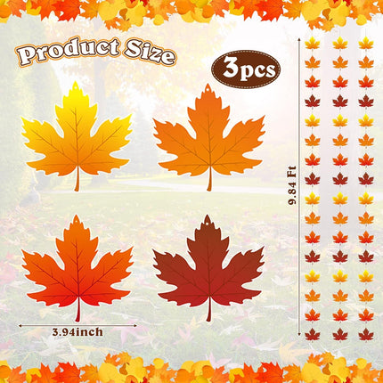 3 Pcs 9.8 ft Fall Leaves Hanging Thanksgiving Decorations, Total 30 Maple Artificial Autumn Garland Decor for Home Garden Office Wall Supply -.