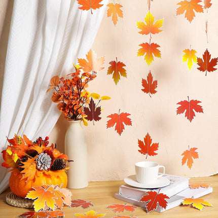 3 Pcs 9.8 ft Fall Leaves Hanging Thanksgiving Decorations, Total 30 Maple Artificial Autumn Garland Decor for Home Garden Office Wall Supply -.