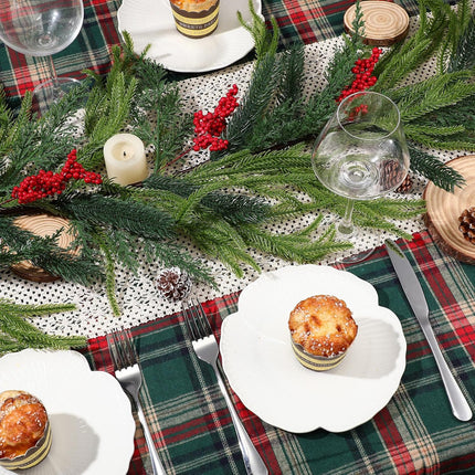 9ft Christmas Norfolk Pine Garlands, Artificial Realistic Greenery Garland, Winter Garlands for Table Fireplace Wall Centerpiece Decoration Red Berry -.
