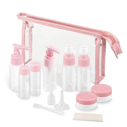 Travel Bottles Kit, TSA Approved Leak Proof Portable Toiletry Containers Set, Clear PET Flight Size Cosmetic for Lotion, Shampoo, Cream, Soap, Set of 11 pink -.