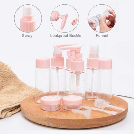 Travel Bottles Kit, TSA Approved Leak Proof Portable Toiletry Containers Set, Clear PET Flight Size Cosmetic for Lotion, Shampoo, Cream, Soap, Set of 11 pink -.