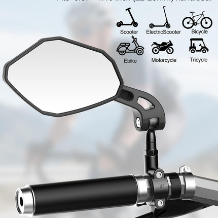 Adjustable Handlebar Bike Mirror- Anti-Slip Pads & Installation Wrench, 360° Rotatable HD Shatterproof Glass Electric Mirrors, Fit for Mountain/E-Bikes/Road Bikes (1 Pair) -.
