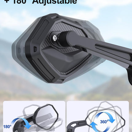 Adjustable Handlebar Bike Mirror- Anti-Slip Pads & Installation Wrench, 360° Rotatable HD Shatterproof Glass Electric Mirrors, Fit for Mountain/E-Bikes/Road Bikes (1 Pair) -.
