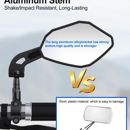Adjustable Handlebar Bike Mirror- Anti-Slip Pads & Installation Wrench, 360° Rotatable HD Shatterproof Glass Electric Mirrors, Fit for Mountain/E-Bikes/Road Bikes (1 Pair) -.