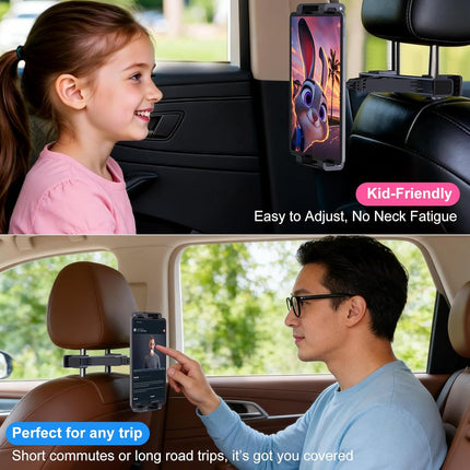 Car Headrest Tablet Holder [Metal Triangle Structure] Adjustable Mount for Back Seat, 360° Swivel, Road Trip Essentials Kids, Accessories Women Interior 4.7-12.9" Tablets -.