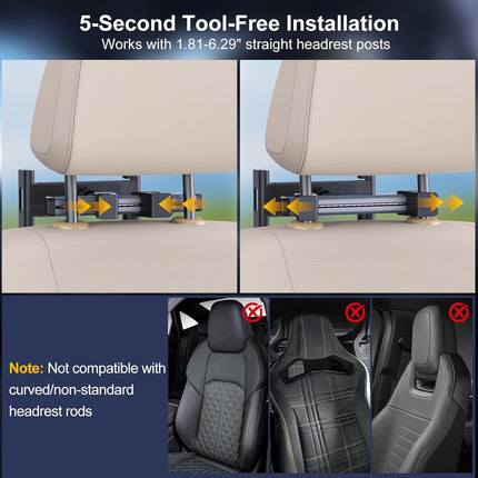 Car Headrest Tablet Holder [Metal Triangle Structure] Adjustable Mount for Back Seat, 360° Swivel, Road Trip Essentials Kids, Accessories Women Interior 4.7-12.9" Tablets -.