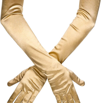 Long Elbow Satin Gloves, Stretchy 21inch 1920s Opera Gloves for Evening Dancing Parties Golden -.