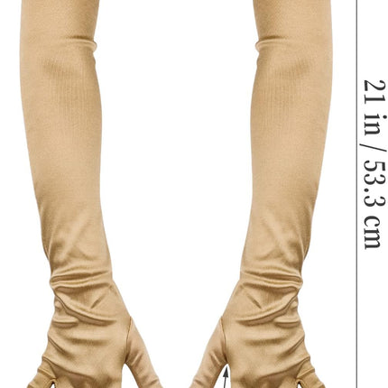 Long Elbow Satin Gloves, Stretchy 21inch 1920s Opera Gloves for Evening Dancing Parties Golden -.