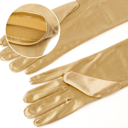 Long Elbow Satin Gloves, Stretchy 21inch 1920s Opera Gloves for Evening Dancing Parties Golden -.