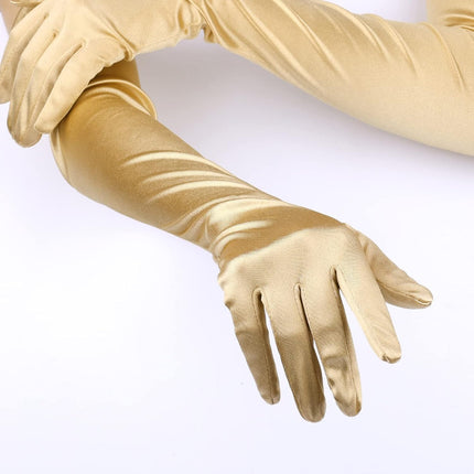 Long Elbow Satin Gloves, Stretchy 21inch 1920s Opera Gloves for Evening Dancing Parties Golden -.
