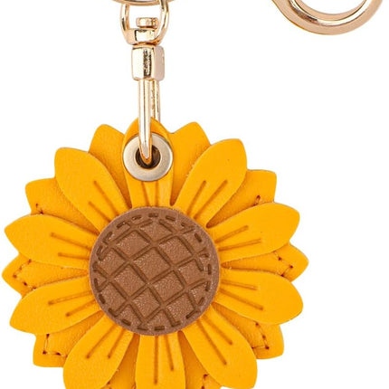 Sunflower Keychain Compatible with AirTag, Cute Leather Holder Flower Keyring Cover Case Charm for Wallet Key Chain Accessories -.