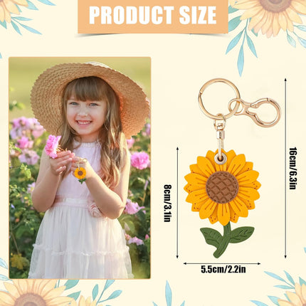 Sunflower Keychain Compatible with AirTag, Cute Leather Holder Flower Keyring Cover Case Charm for Wallet Key Chain Accessories -.