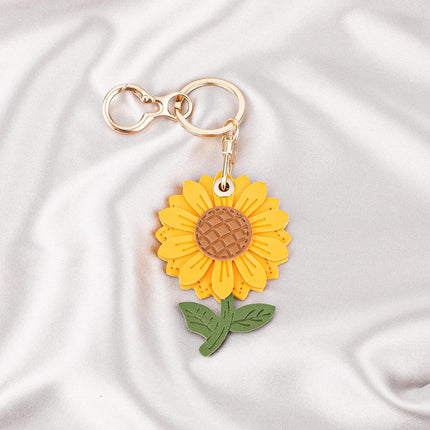 Sunflower Keychain Compatible with AirTag, Cute Leather Holder Flower Keyring Cover Case Charm for Wallet Key Chain Accessories -.