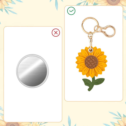 Sunflower Keychain Compatible with AirTag, Cute Leather Holder Flower Keyring Cover Case Charm for Wallet Key Chain Accessories -.