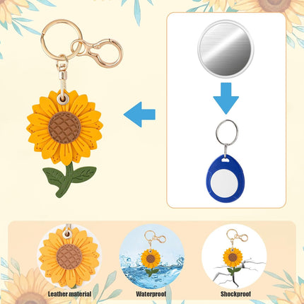 Sunflower Keychain Compatible with AirTag, Cute Leather Holder Flower Keyring Cover Case Charm for Wallet Key Chain Accessories -.